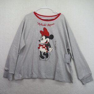 Disney Minnie Mouse T Shirt Womens Size XXL Long Sleeve Gray Red New